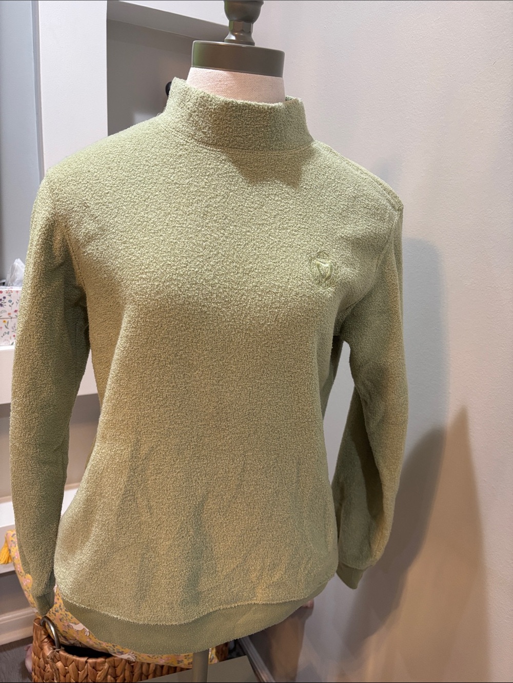 Jaclyn Smith Sage Green Mock Neck Bouclé Sweater